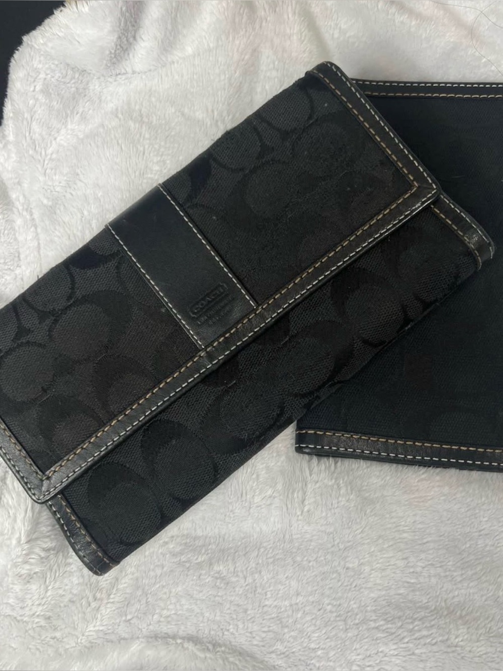 Coach Signature Canvas Jacquard & leather trim  Wallet & Cheque Holder Set.